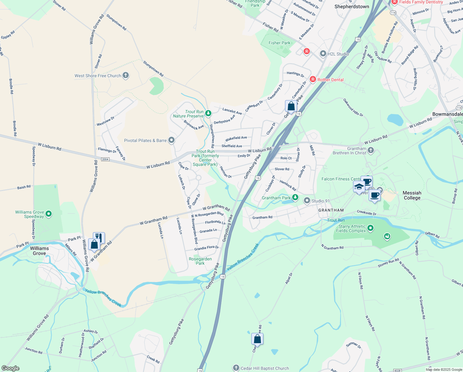 map of restaurants, bars, coffee shops, grocery stores, and more near 1024 Gettysburg Pike in Mechanicsburg