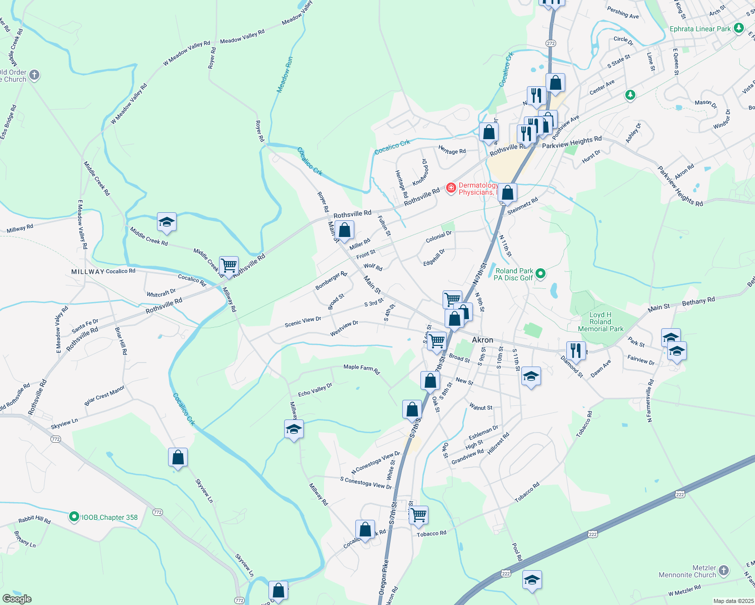 map of restaurants, bars, coffee shops, grocery stores, and more near 37 3rd Street in Akron