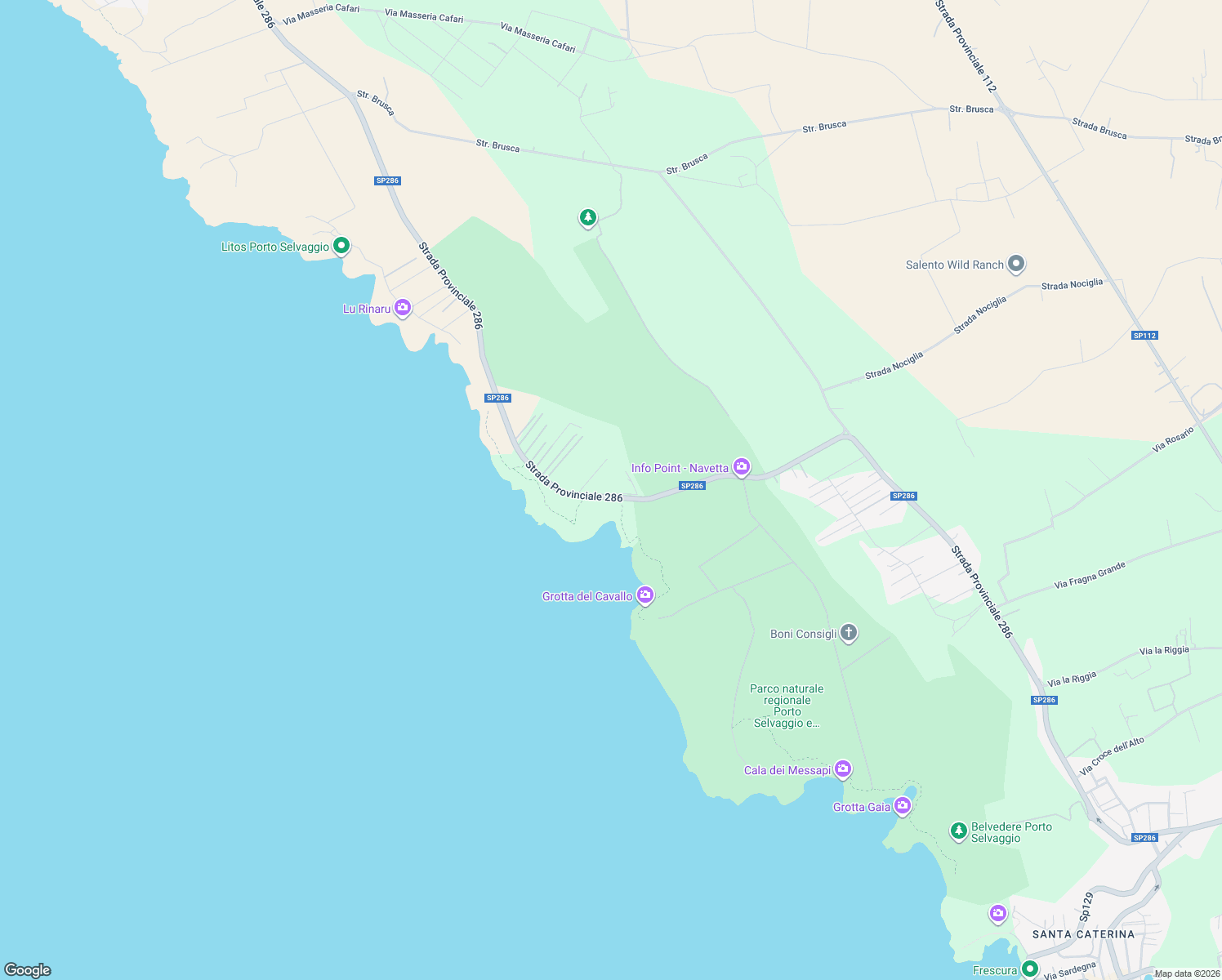 map of restaurants, bars, coffee shops, grocery stores, and more near 102 SP286 in Provincia di Lecce