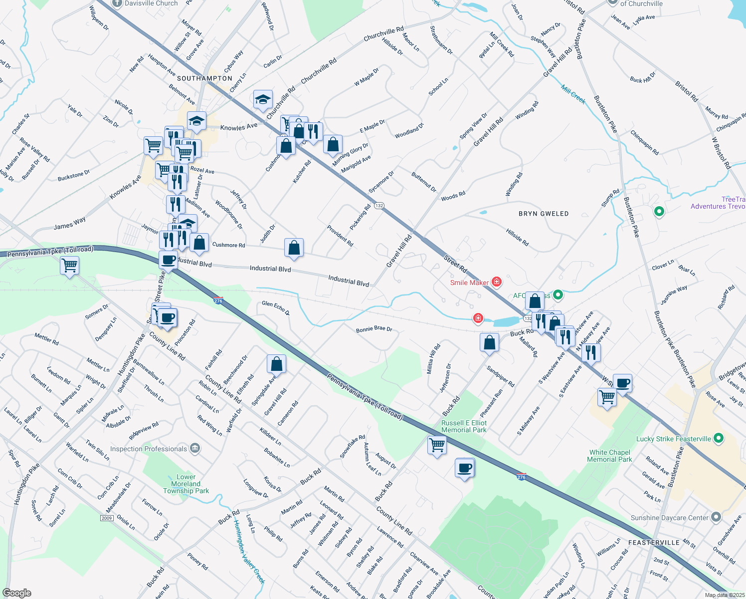 map of restaurants, bars, coffee shops, grocery stores, and more near 435 Nicholas Drive in Southampton