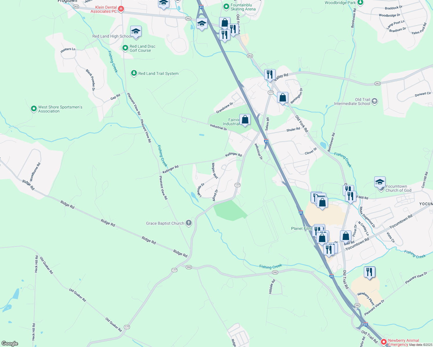 map of restaurants, bars, coffee shops, grocery stores, and more near 104 Megan Way in Lewisberry