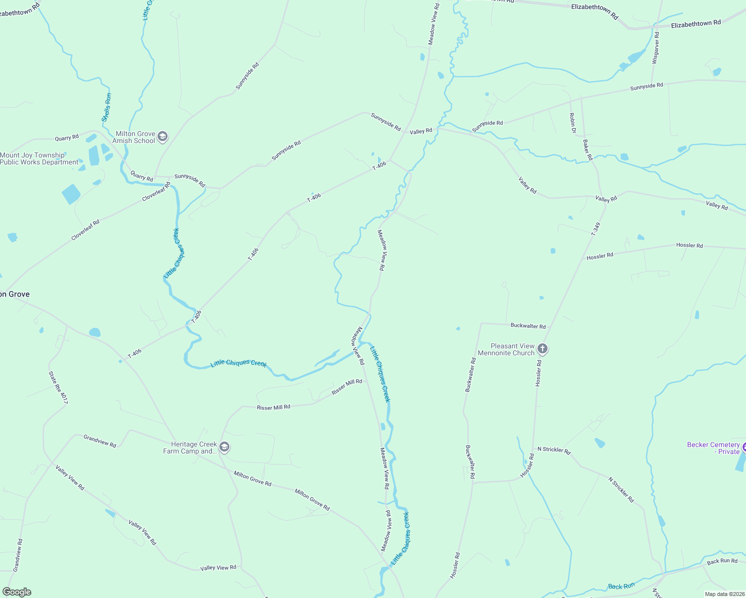 map of restaurants, bars, coffee shops, grocery stores, and more near 3534 Meadow View Road in Manheim