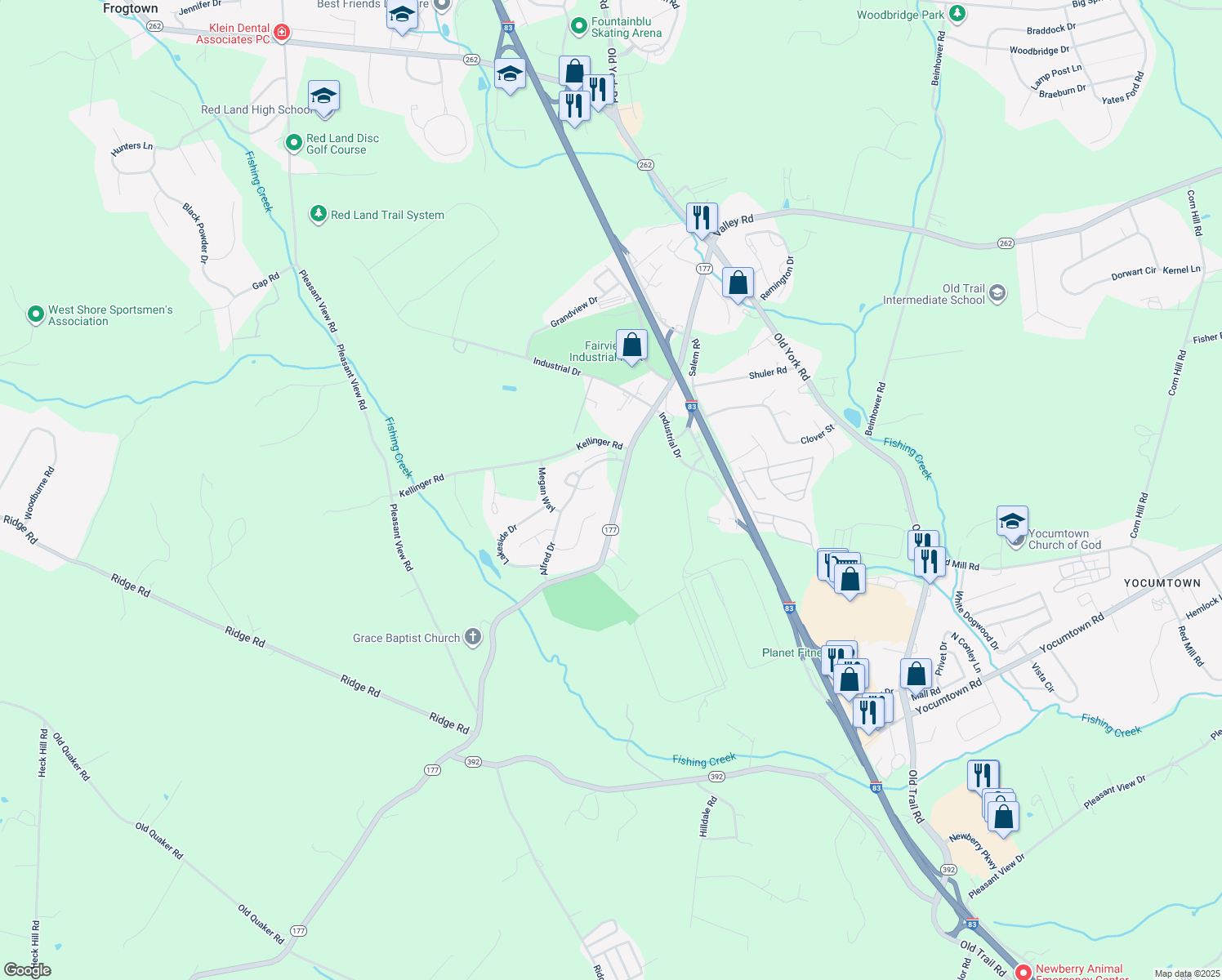map of restaurants, bars, coffee shops, grocery stores, and more near 691 Wyndamere Road in Lewisberry