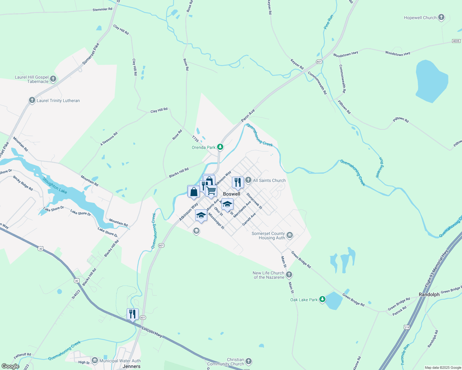 map of restaurants, bars, coffee shops, grocery stores, and more near 228 Center St in Boswell