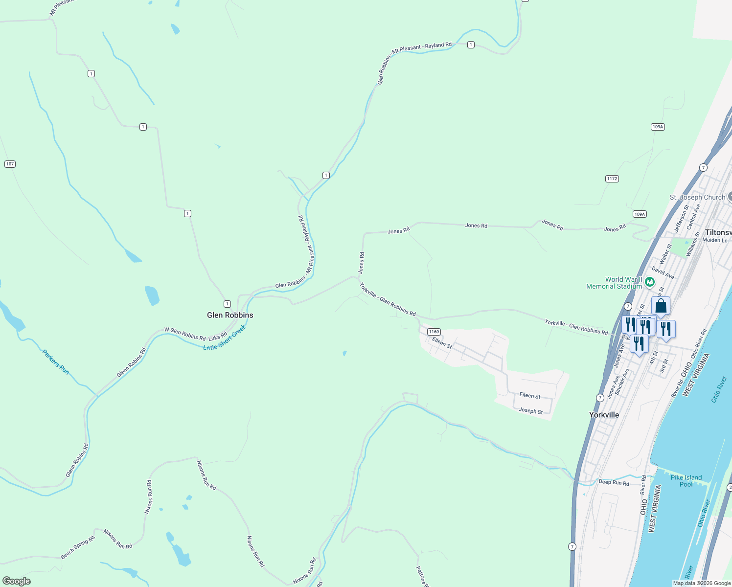 map of restaurants, bars, coffee shops, grocery stores, and more near 147 Montenery Road in Rayland