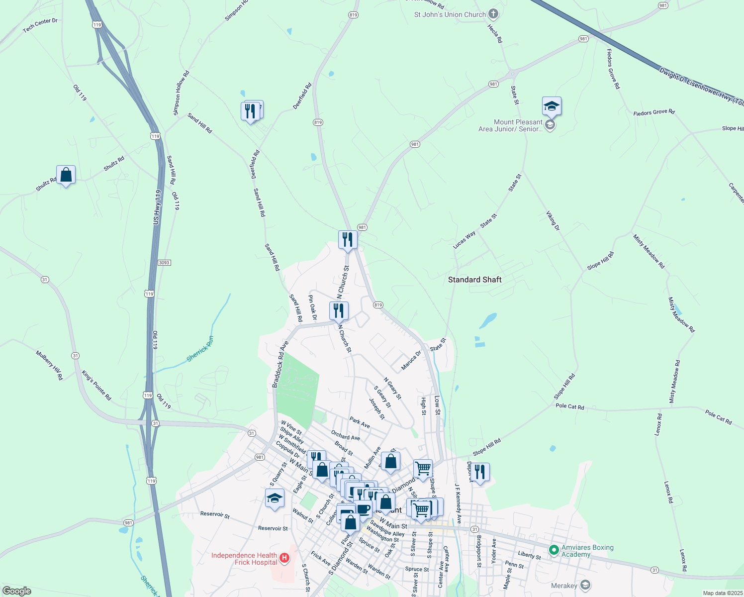 map of restaurants, bars, coffee shops, grocery stores, and more near Route 819 in Mount Pleasant