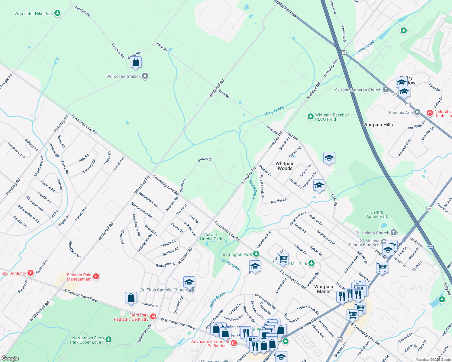 map of restaurants, bars, coffee shops, grocery stores, and more near 204 Caspian Lane in Norristown