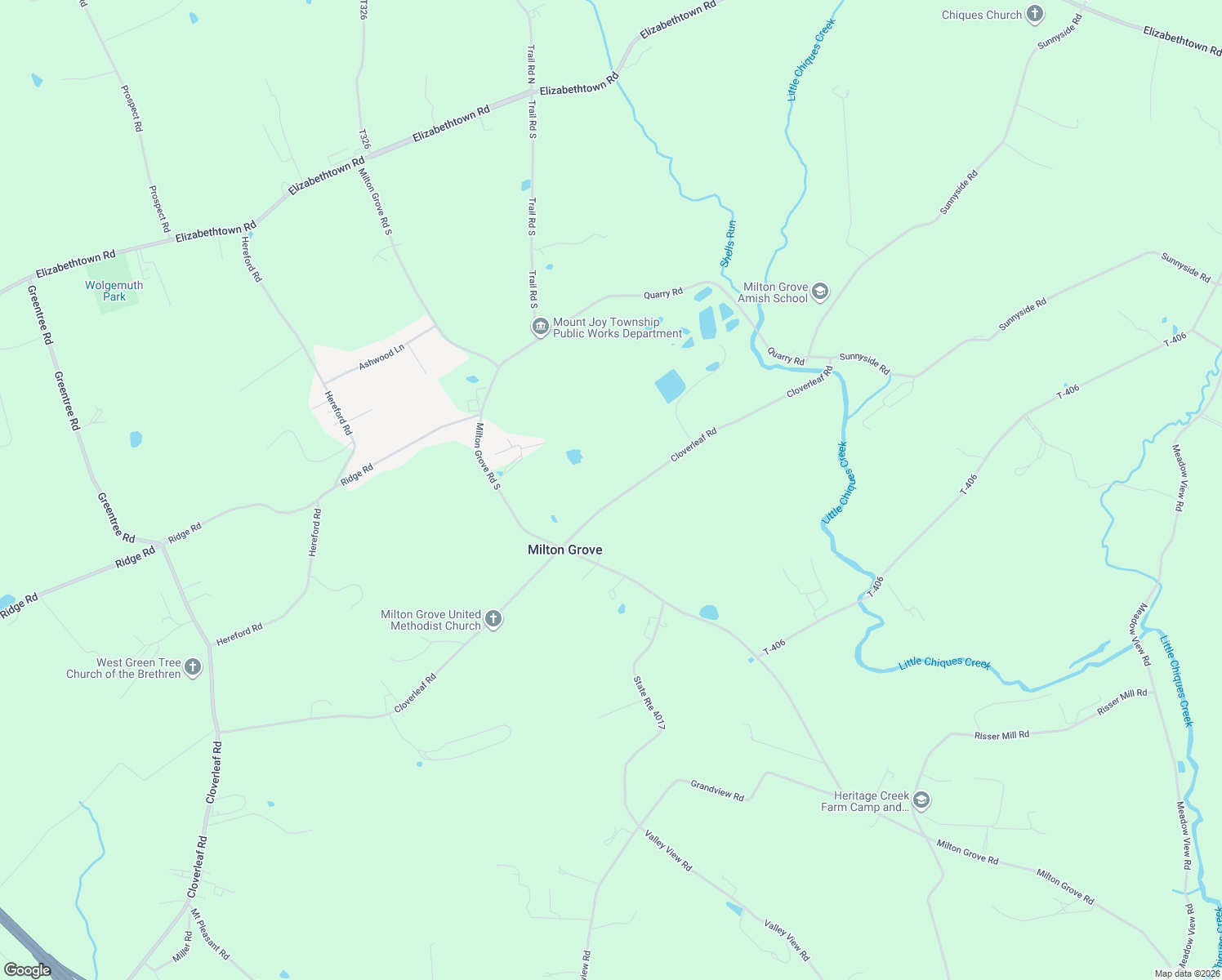 map of restaurants, bars, coffee shops, grocery stores, and more near 2353 Cloverleaf Road in Elizabethtown