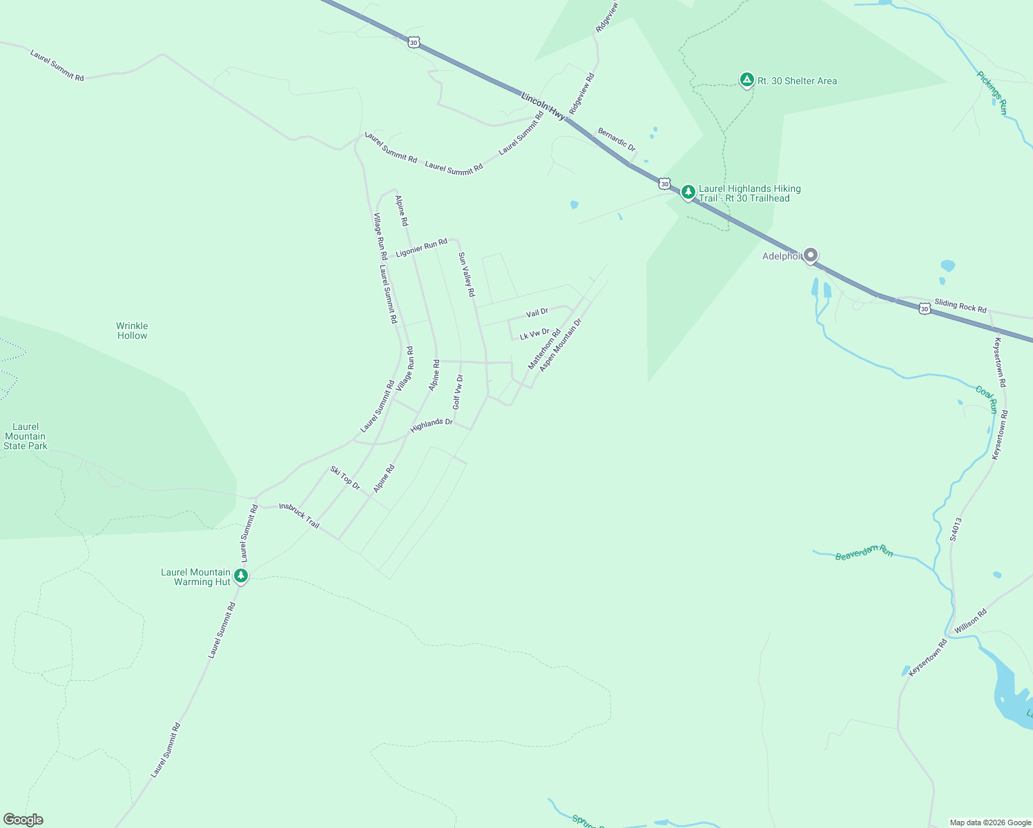 map of restaurants, bars, coffee shops, grocery stores, and more near 445 Zermatt Drive in Boswell