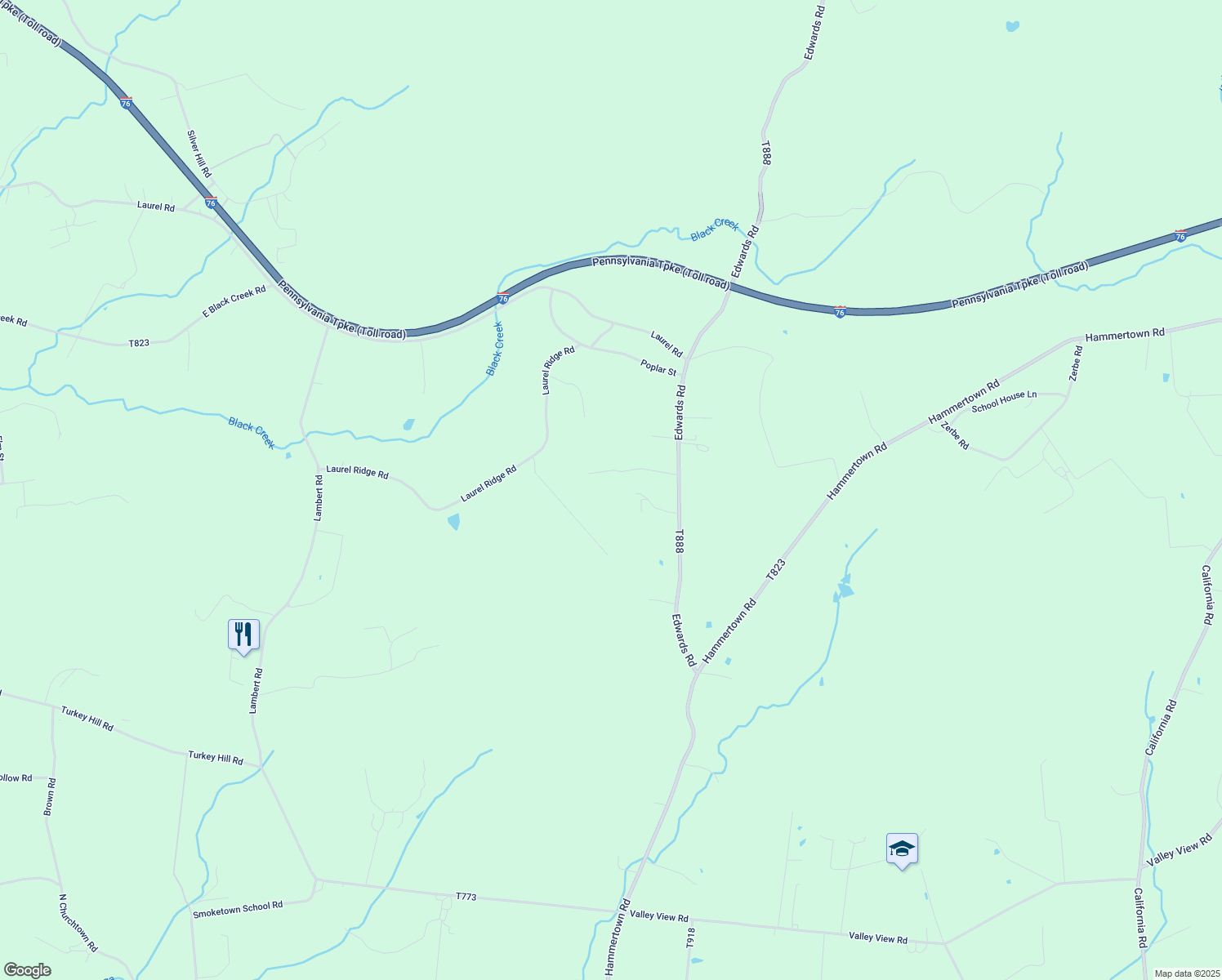 map of restaurants, bars, coffee shops, grocery stores, and more near 533 Edwards Road in Narvon
