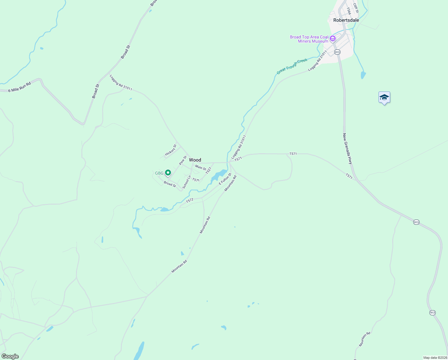 map of restaurants, bars, coffee shops, grocery stores, and more near 73 E Fulton St in Robertsdale