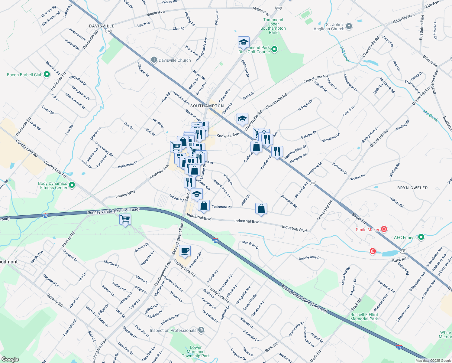 map of restaurants, bars, coffee shops, grocery stores, and more near 413 Cushmore Road in Southampton