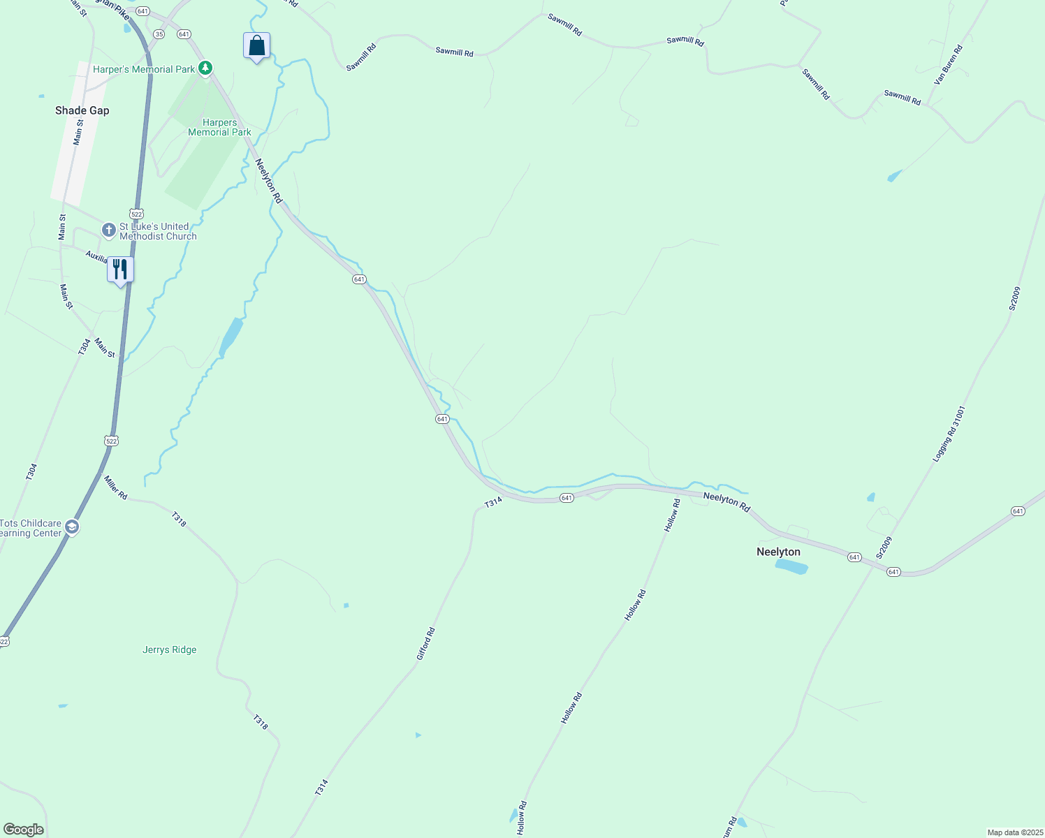 map of restaurants, bars, coffee shops, grocery stores, and more near 22575 Deer Run in Shade Gap