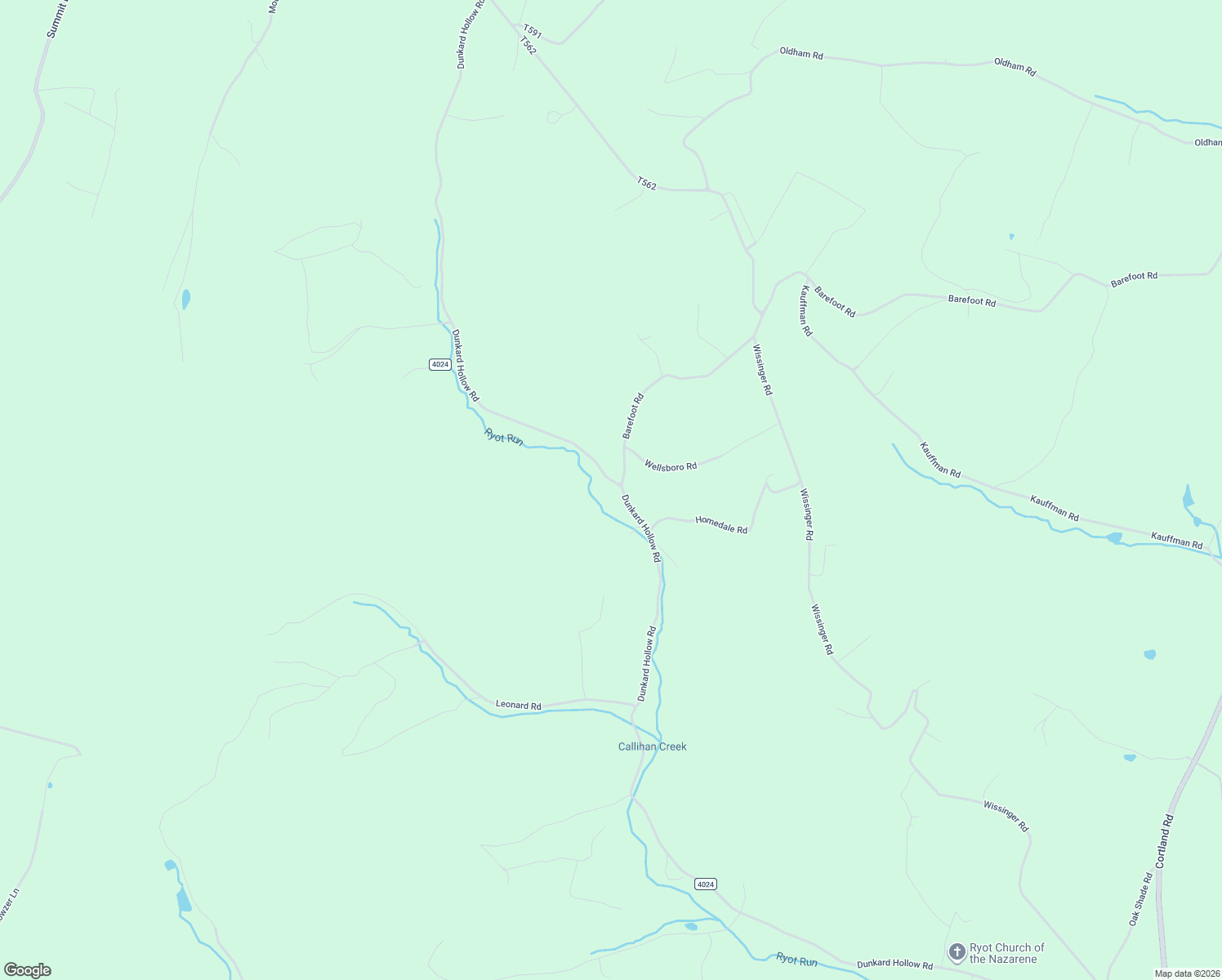 map of restaurants, bars, coffee shops, grocery stores, and more near 1409 Dunkard Hollow Road in Pleasantville