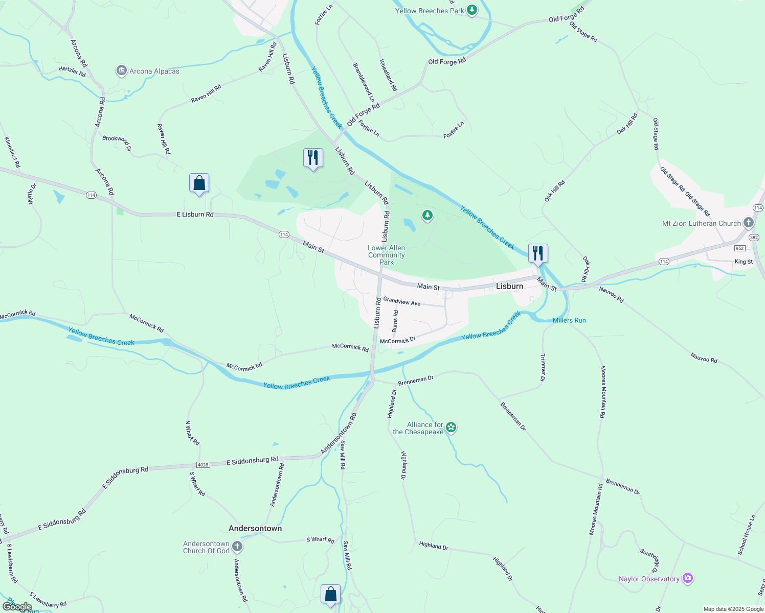 map of restaurants, bars, coffee shops, grocery stores, and more near 4119 Lisburn Road in Mechanicsburg