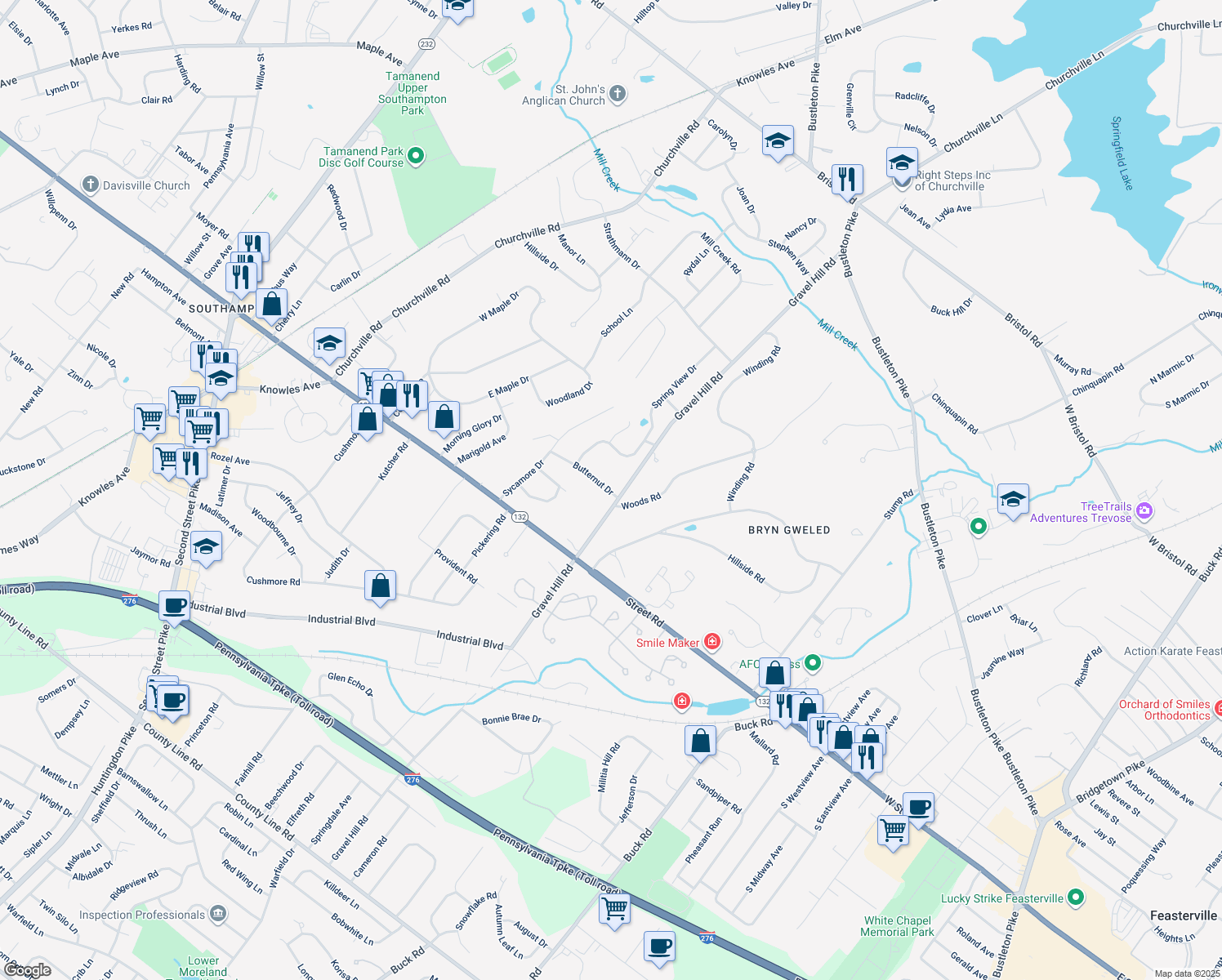 map of restaurants, bars, coffee shops, grocery stores, and more near 1393 Butternut Drive in Southampton