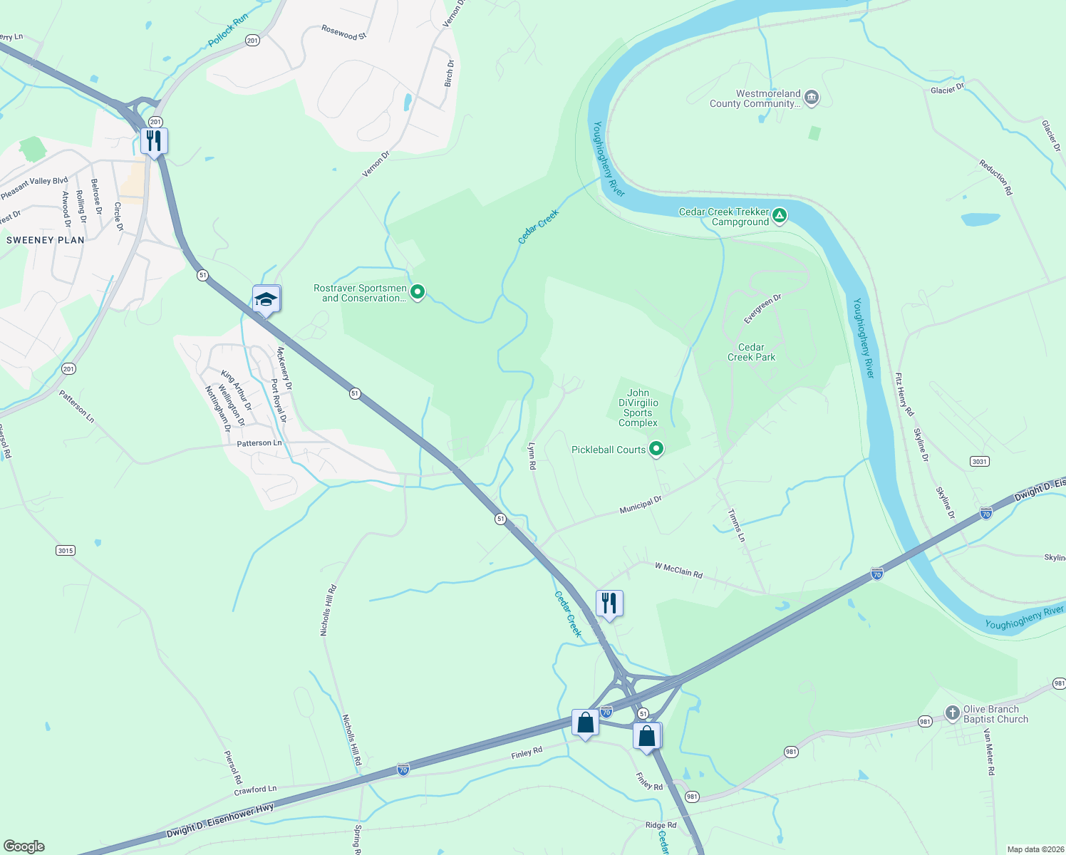 map of restaurants, bars, coffee shops, grocery stores, and more near 359 Lynn Road in Belle Vernon