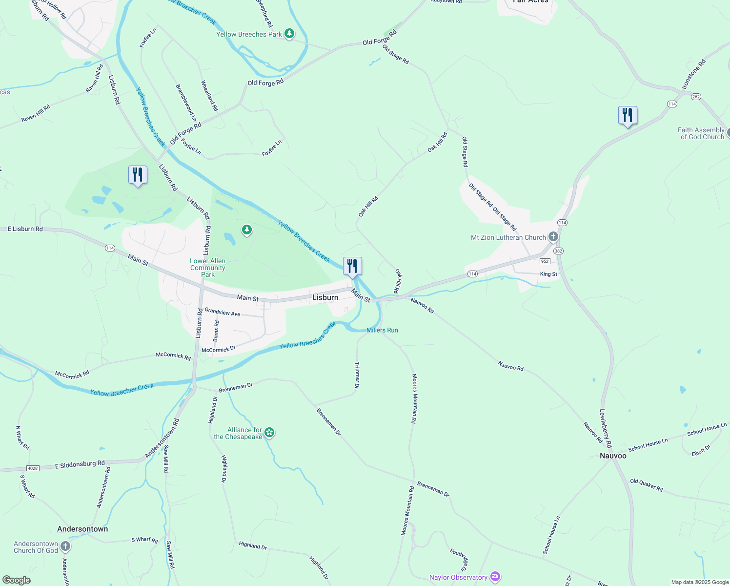 map of restaurants, bars, coffee shops, grocery stores, and more near 1805 Main St in Mechanicsburg