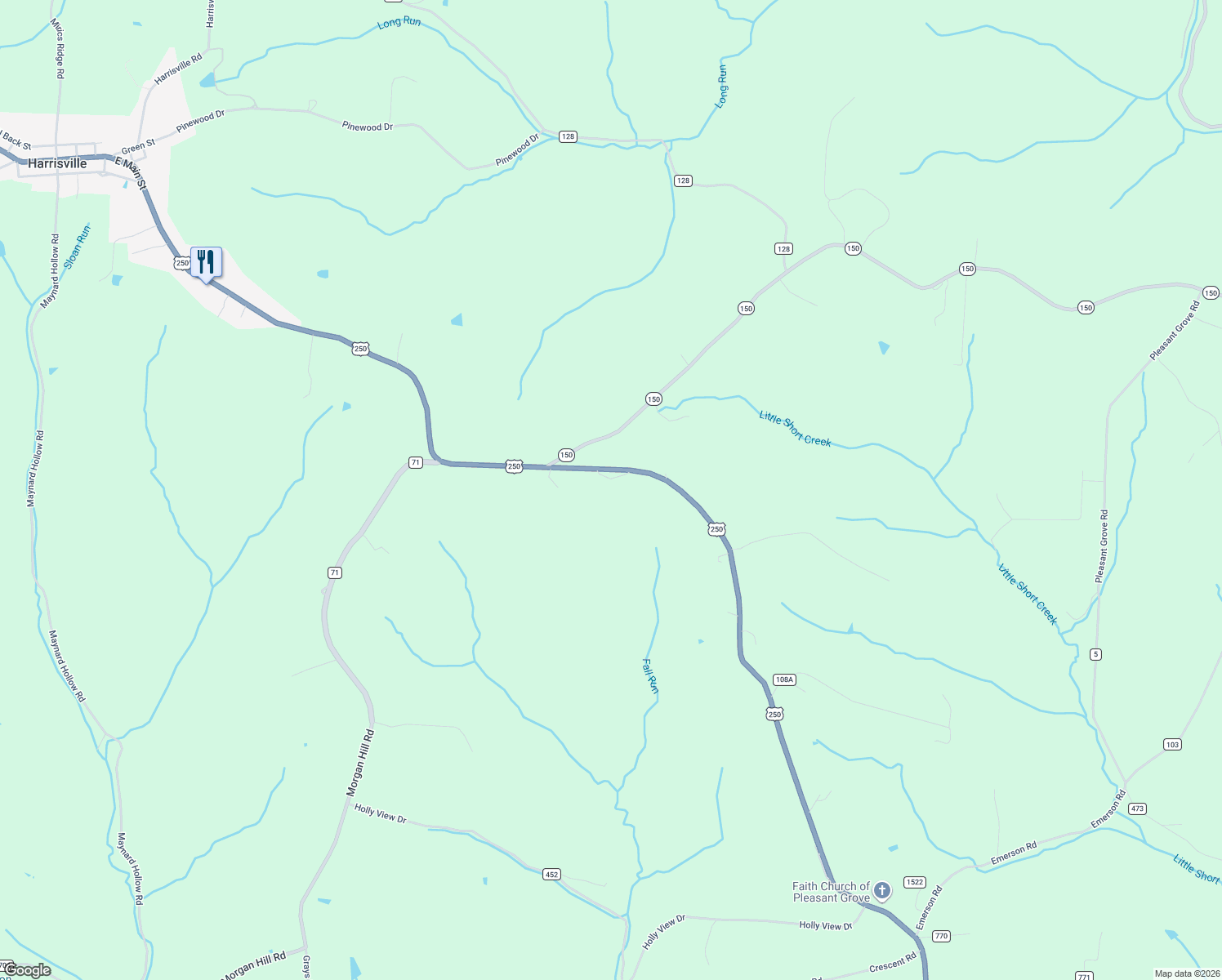 map of restaurants, bars, coffee shops, grocery stores, and more near 1537 U.S. 250 in Adena