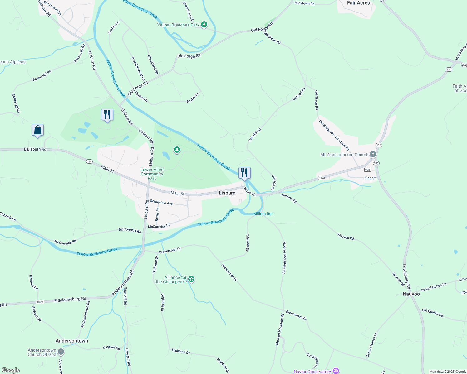 map of restaurants, bars, coffee shops, grocery stores, and more near 1741 Main St in Mechanicsburg