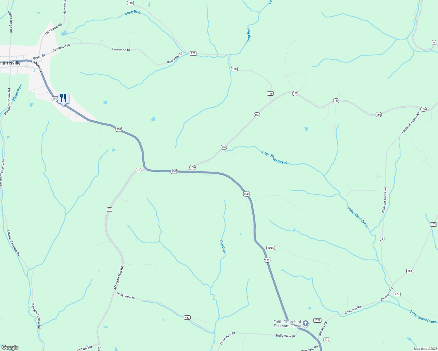 map of restaurants, bars, coffee shops, grocery stores, and more near 1537 U.S. 250 in Adena