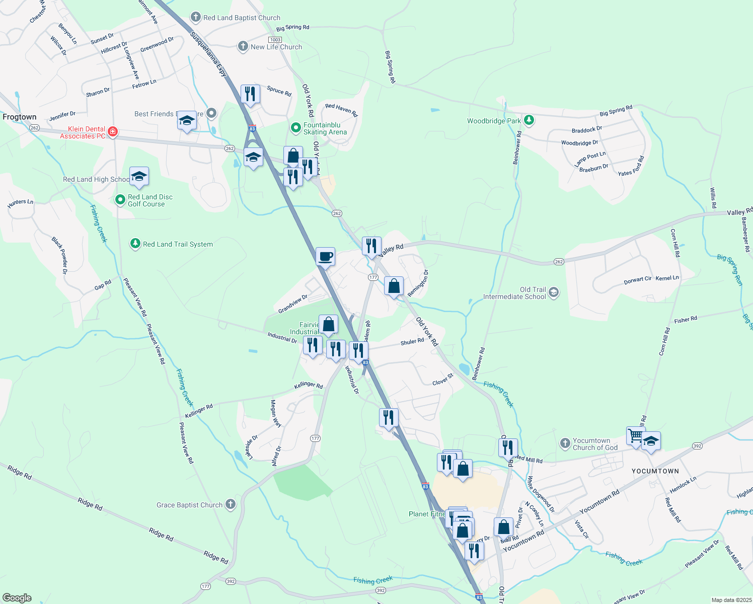 map of restaurants, bars, coffee shops, grocery stores, and more near 620 Wyndamere Rd in Etters