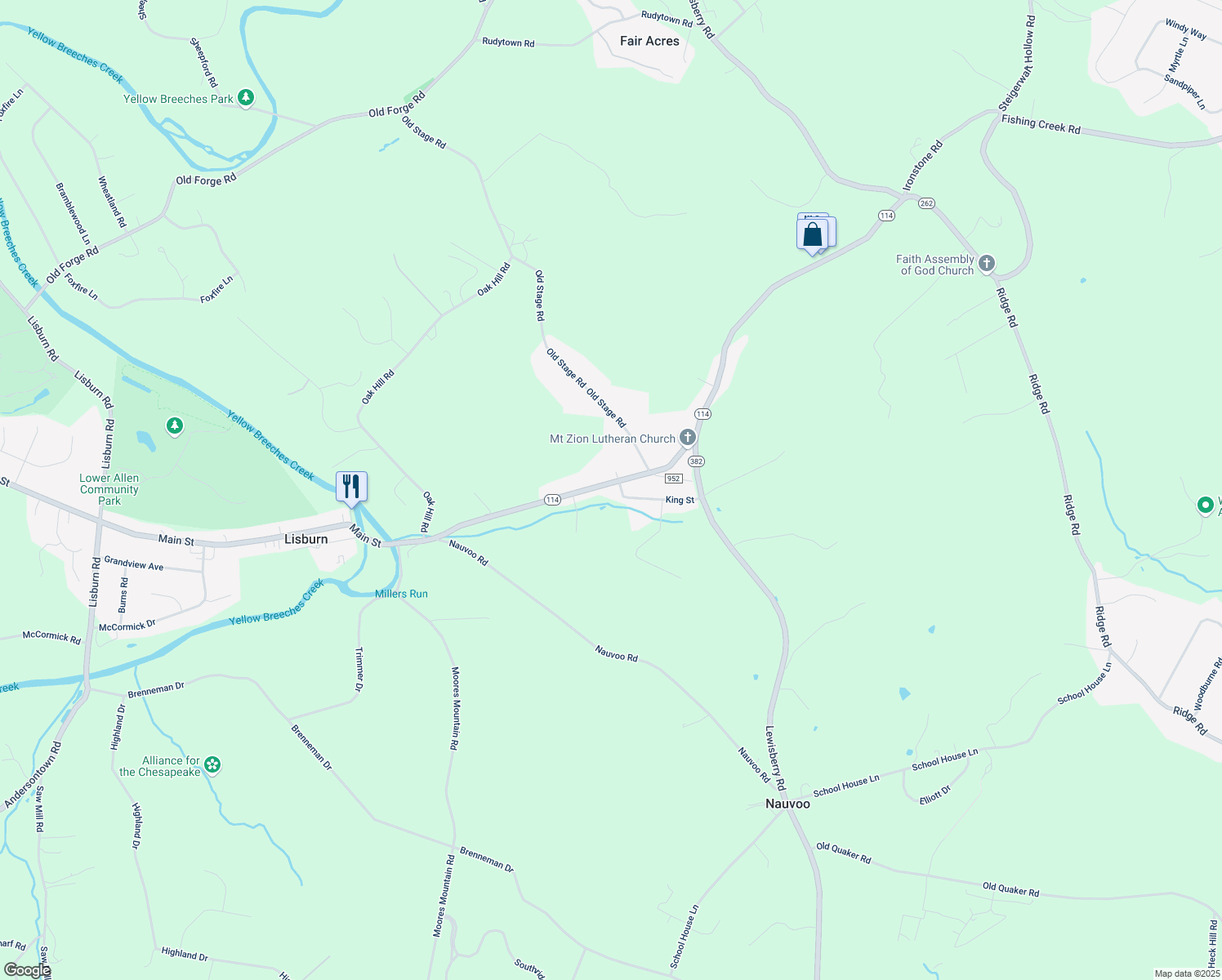 map of restaurants, bars, coffee shops, grocery stores, and more near 890 Cedars Road in Lewisberry