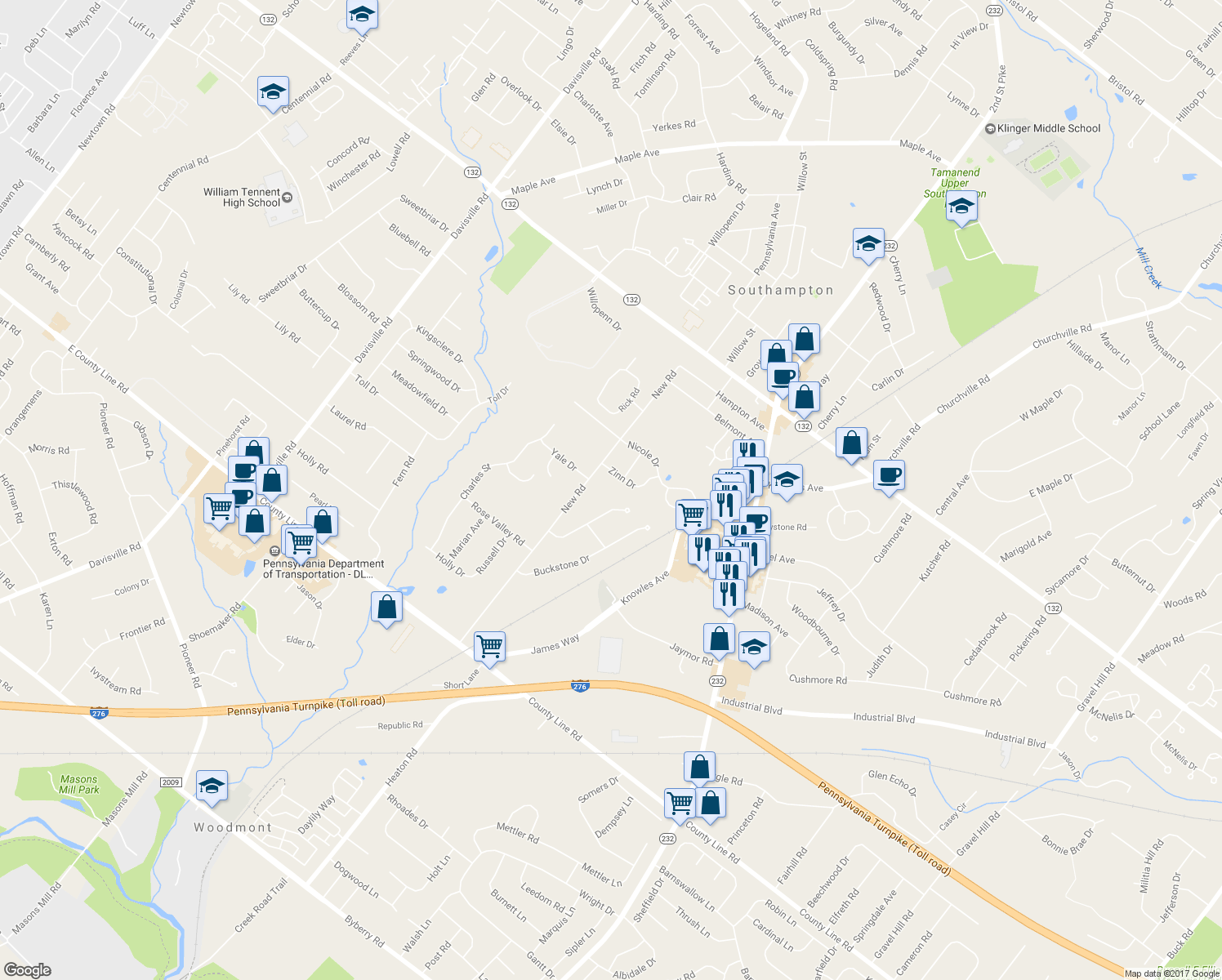 map of restaurants, bars, coffee shops, grocery stores, and more near 415 New Road in Southampton