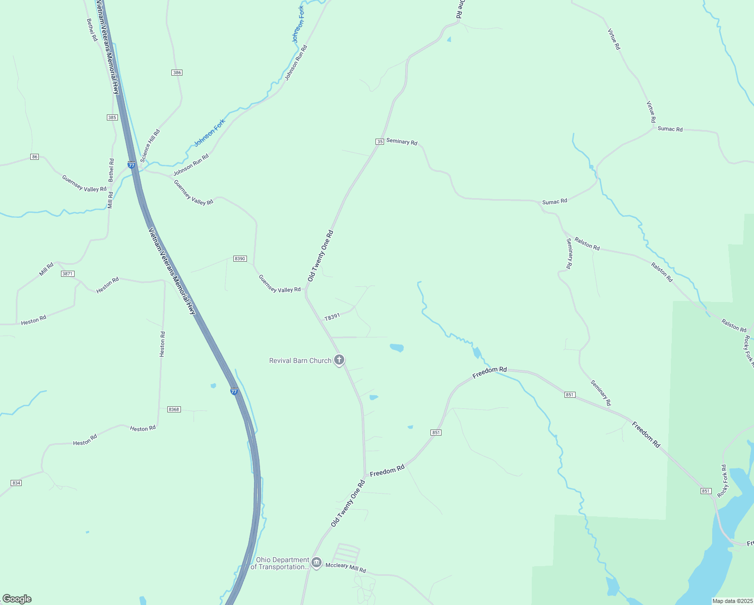 map of restaurants, bars, coffee shops, grocery stores, and more near 73632 Old Twenty One Road in Kimbolton