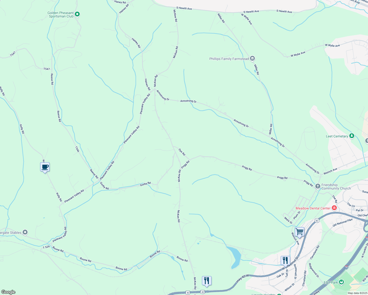 map of restaurants, bars, coffee shops, grocery stores, and more near 41 Dye Road in Washington