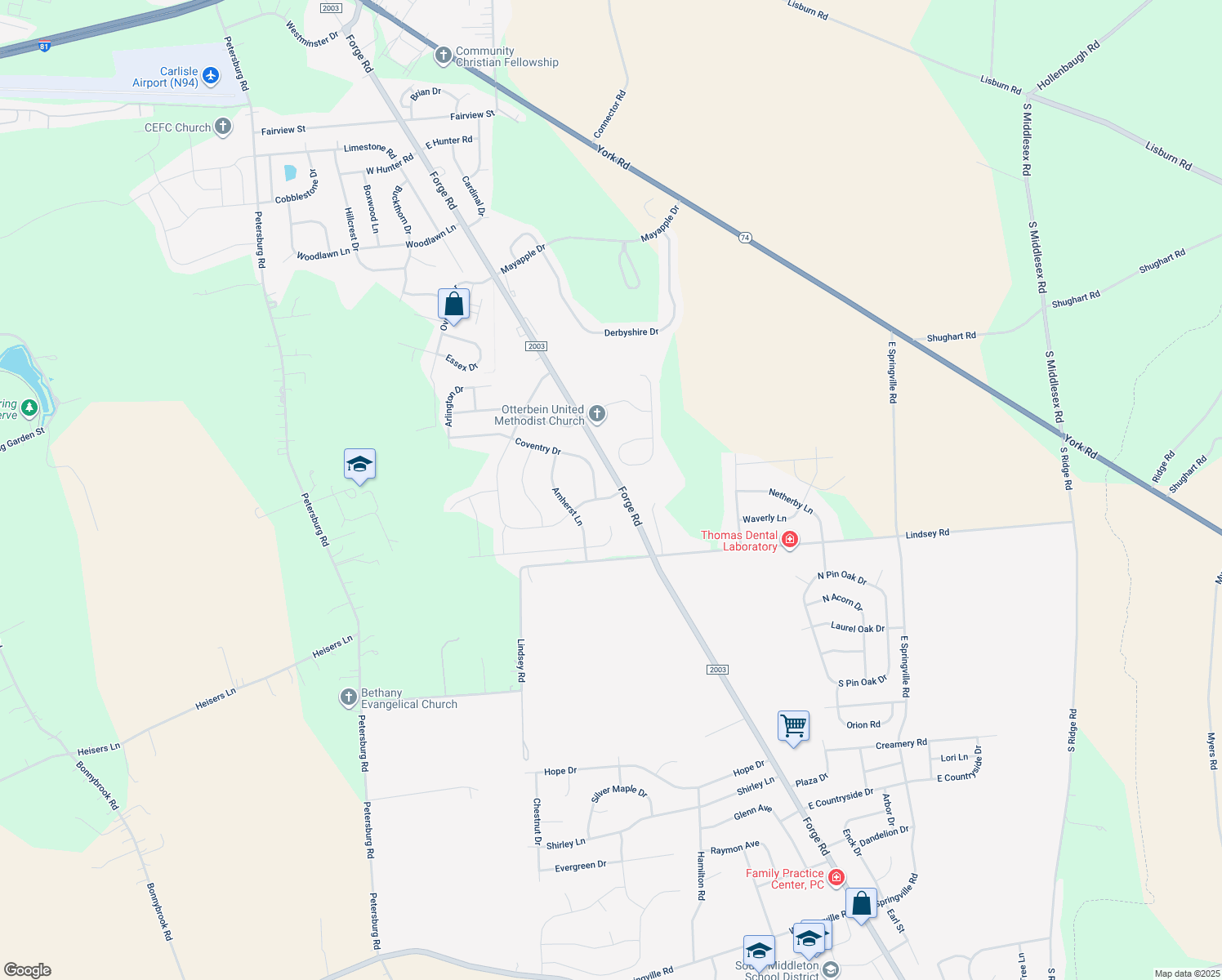 map of restaurants, bars, coffee shops, grocery stores, and more near 309 Forgedale Drive in Carlisle