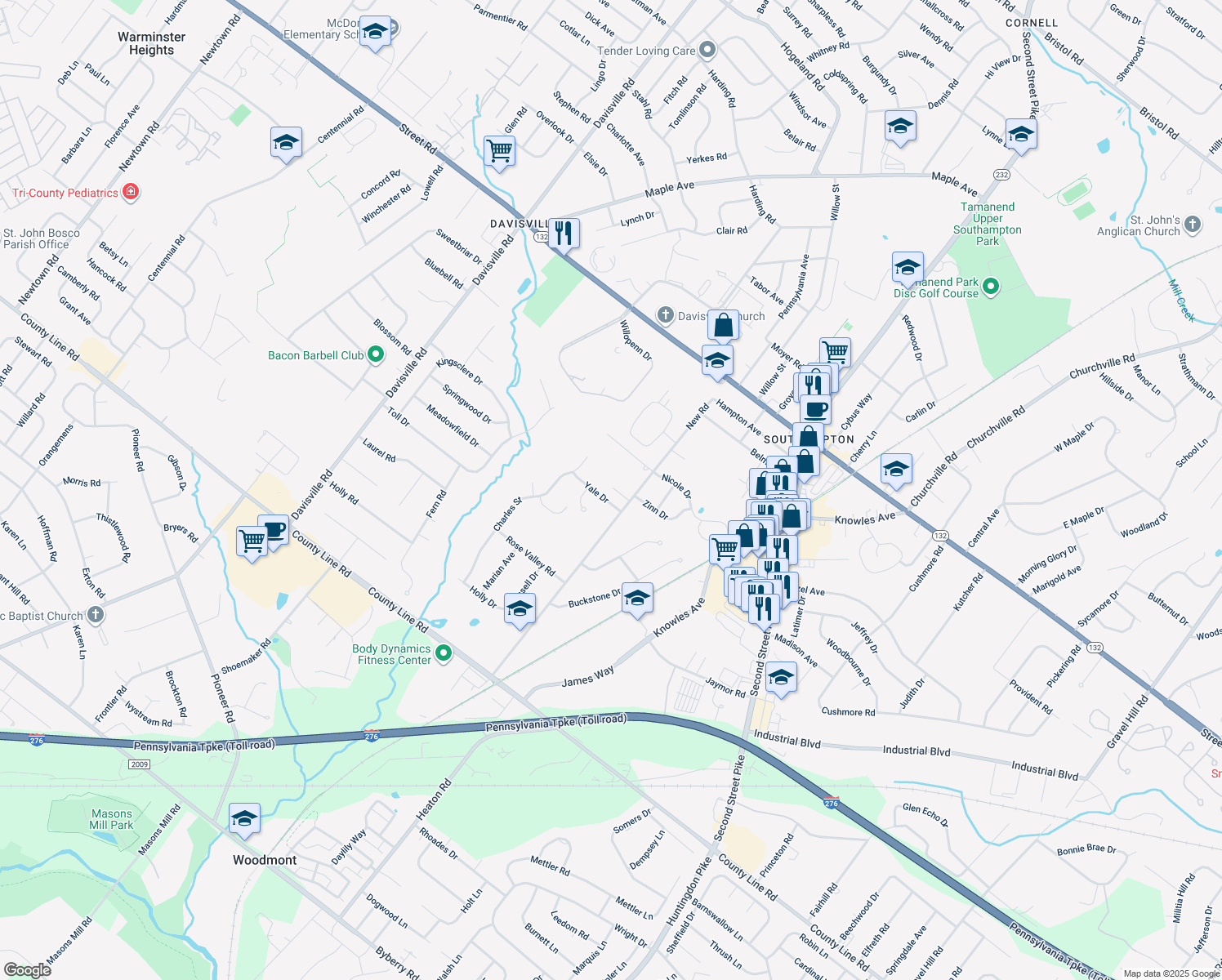 map of restaurants, bars, coffee shops, grocery stores, and more near 424 New Road in Southampton