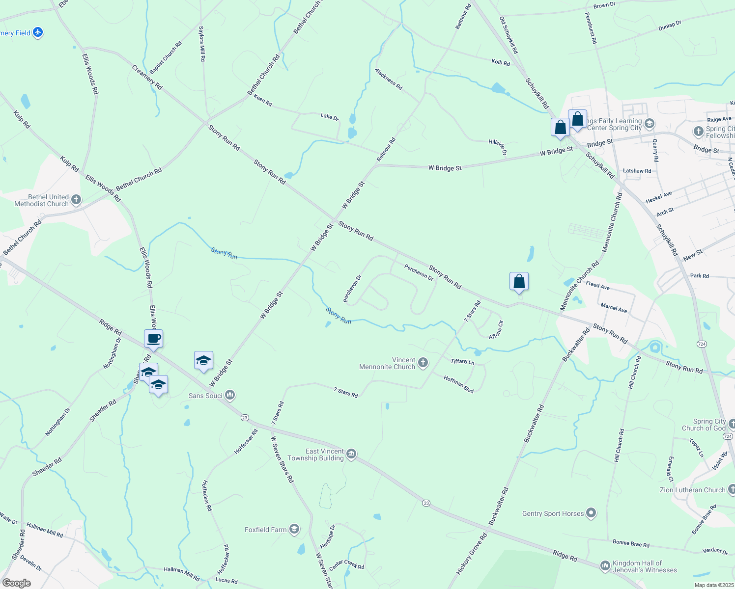 map of restaurants, bars, coffee shops, grocery stores, and more near 66 Percheron Drive in Spring City