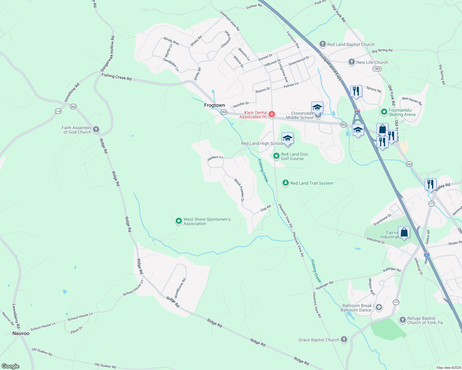 map of restaurants, bars, coffee shops, grocery stores, and more near 604 Buckhorn Ct in Lewisberry