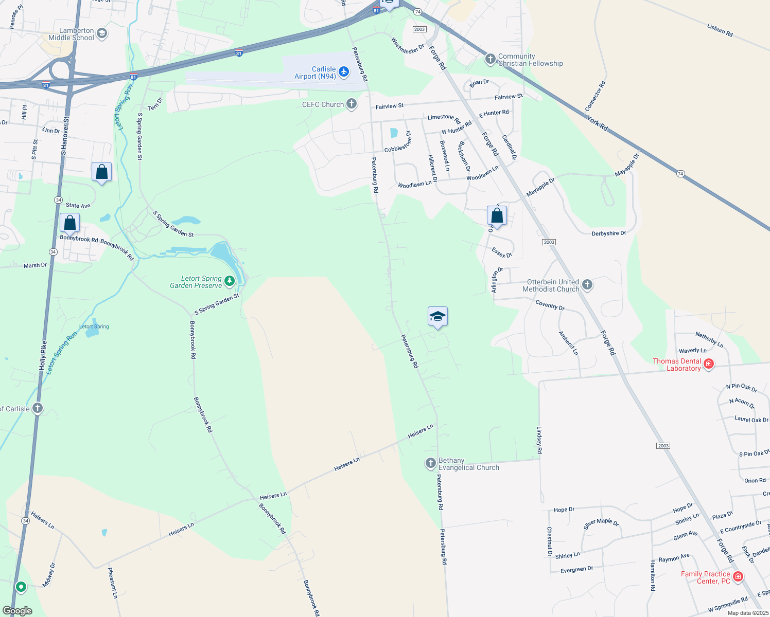 map of restaurants, bars, coffee shops, grocery stores, and more near 414 Petersburg Rd in Carlisle