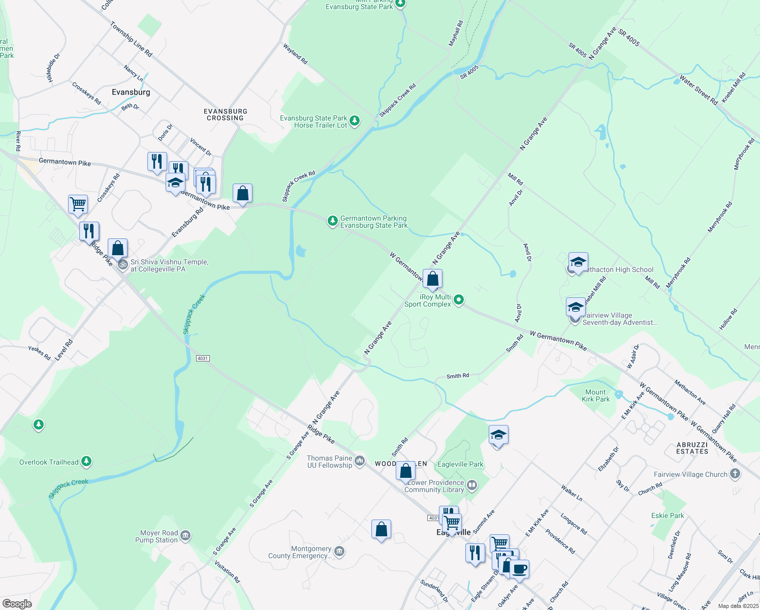 map of restaurants, bars, coffee shops, grocery stores, and more near 103 Cherry Tree Blvd in Collegeville