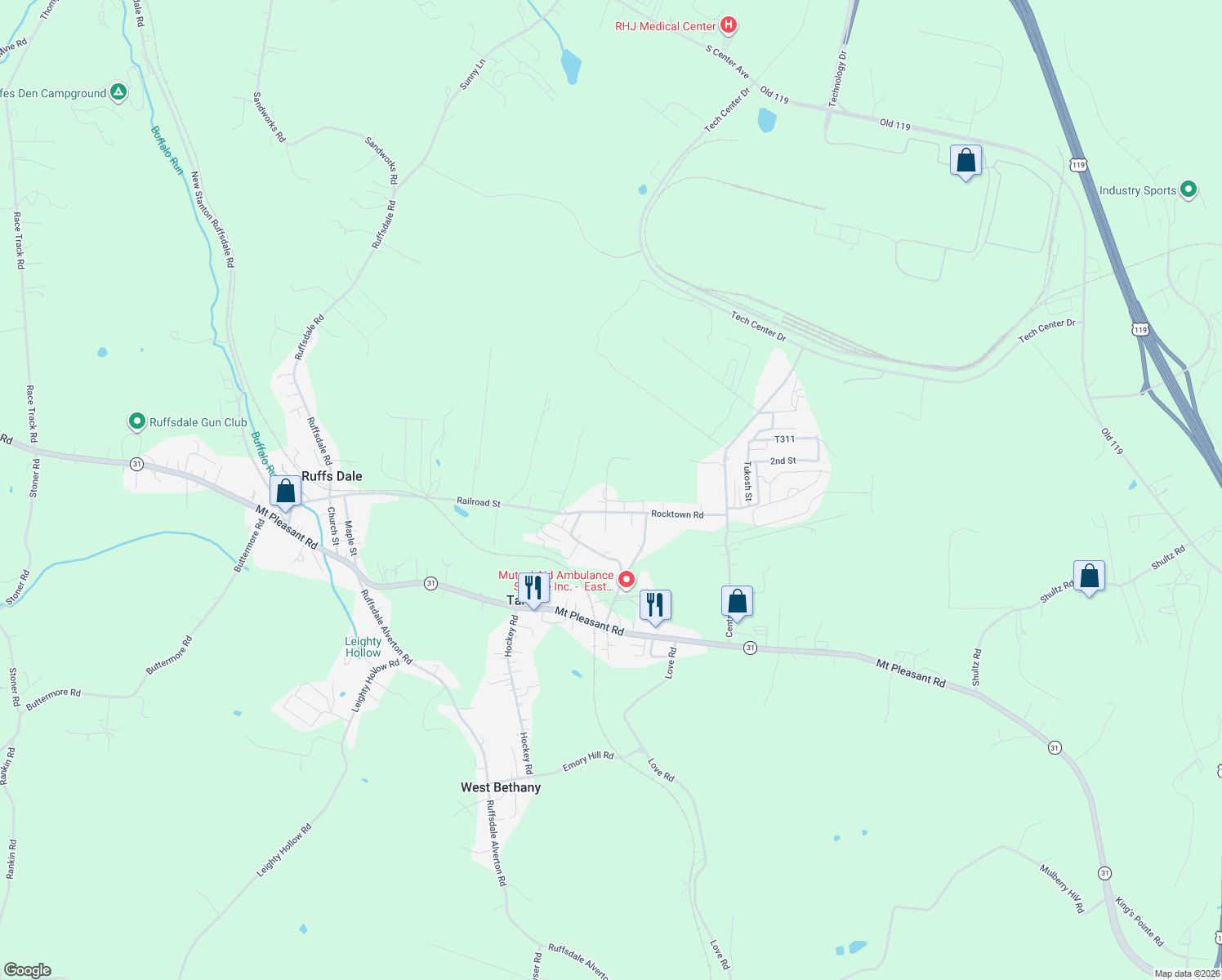 map of restaurants, bars, coffee shops, grocery stores, and more near 614 Crab Apple Lane in Tarrs