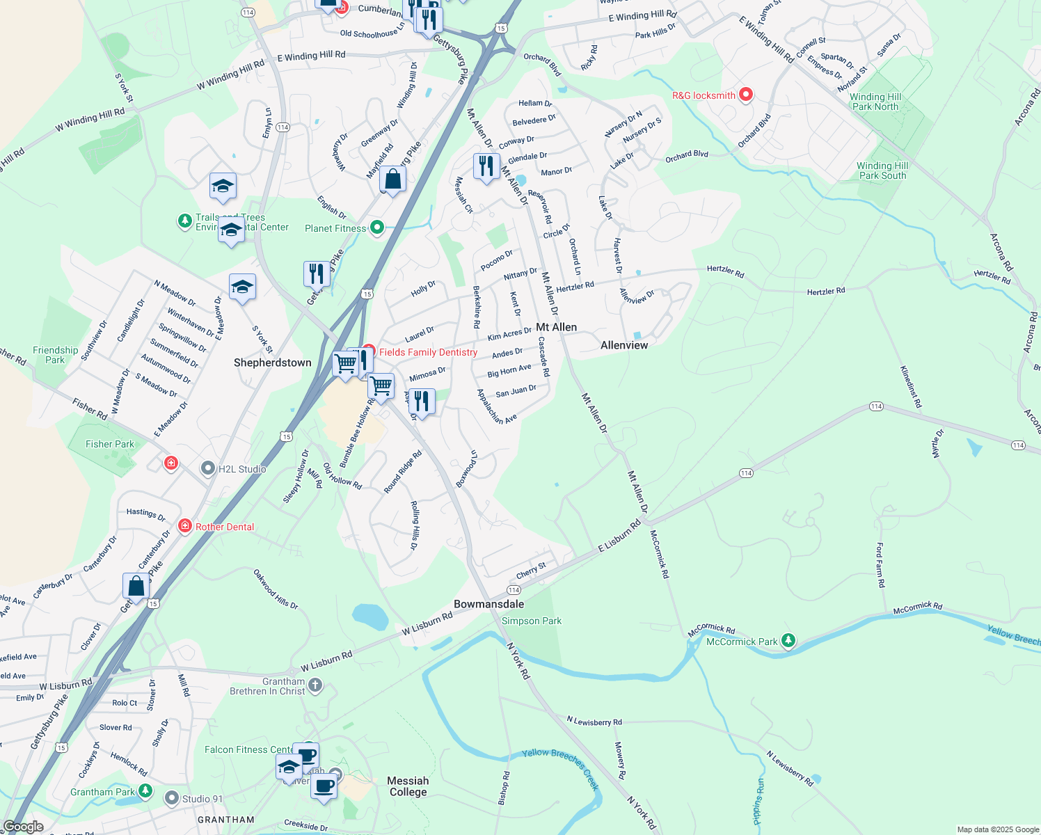 map of restaurants, bars, coffee shops, grocery stores, and more near 538 Appalachian Avenue in Mechanicsburg