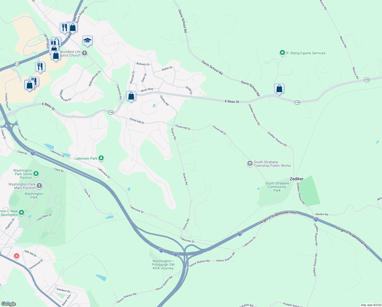 map of restaurants, bars, coffee shops, grocery stores, and more near 322 Quarry Road in Washington