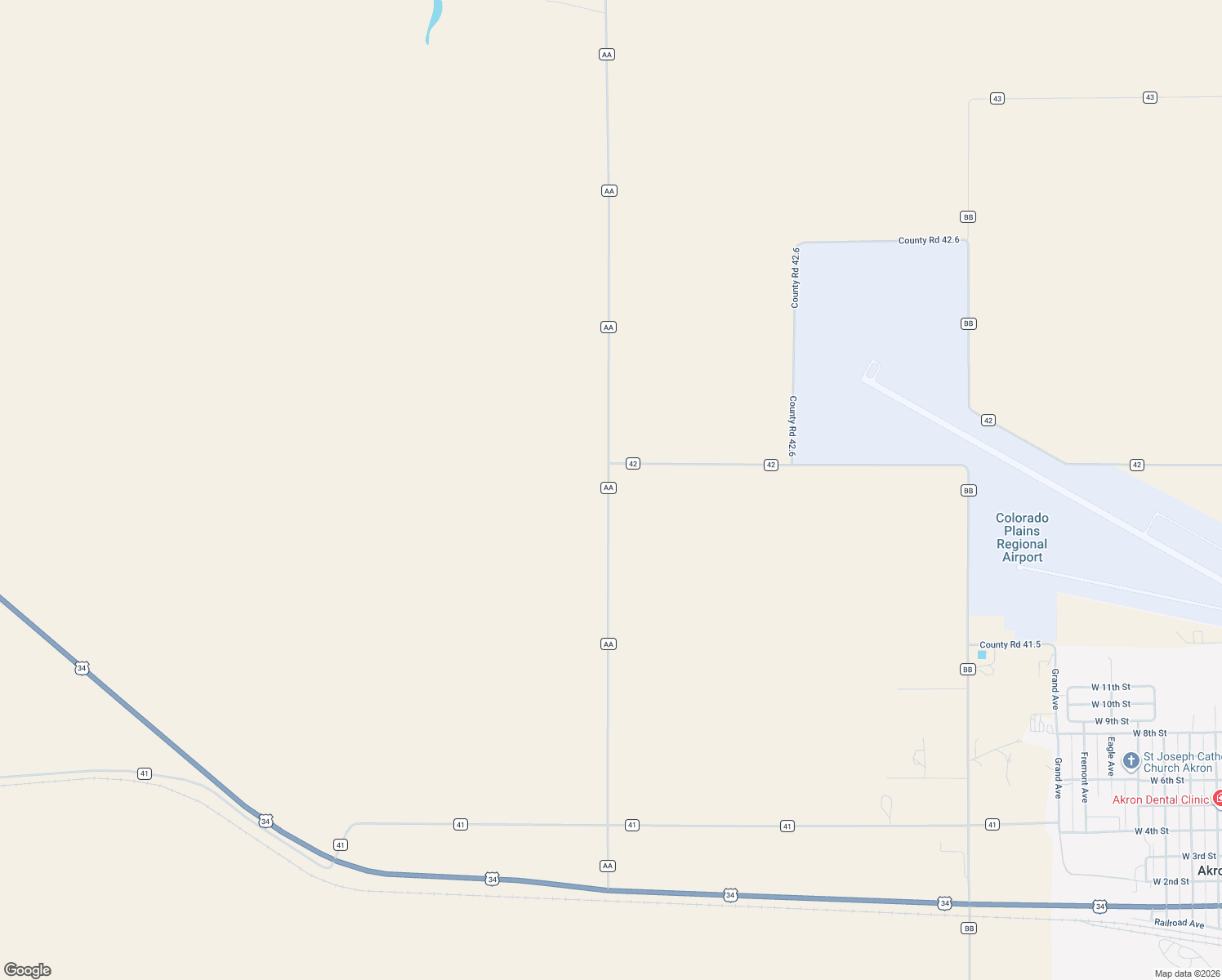 map of restaurants, bars, coffee shops, grocery stores, and more near 41930 County Road AA in Akron