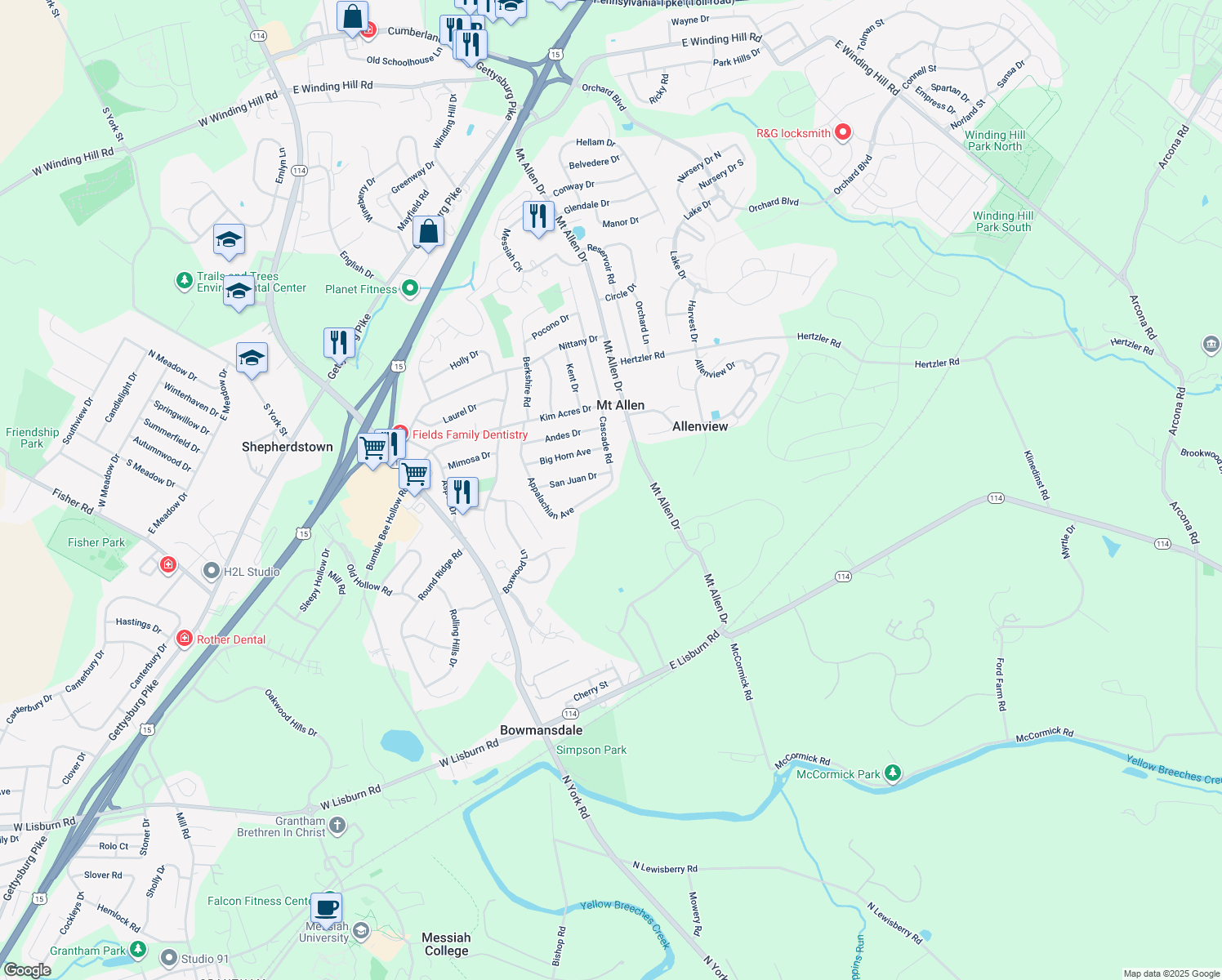 map of restaurants, bars, coffee shops, grocery stores, and more near 550 Appalachian Avenue in Mechanicsburg