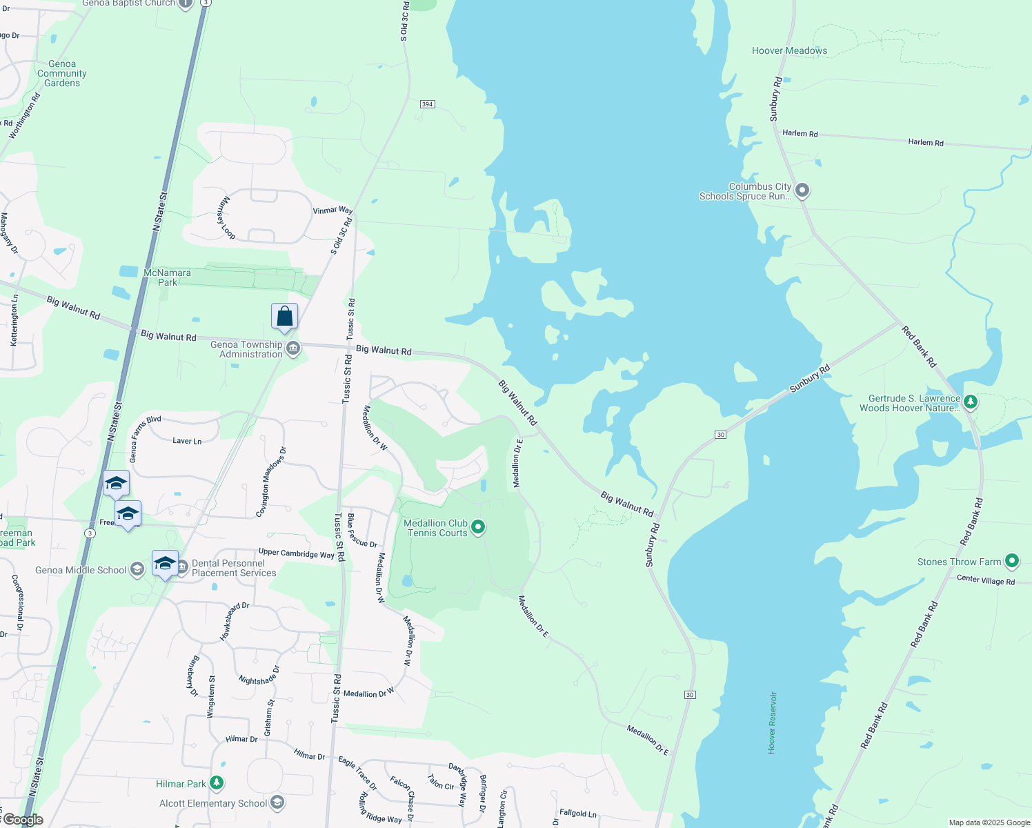map of restaurants, bars, coffee shops, grocery stores, and more near 4850 Medallion Dr W in Westerville