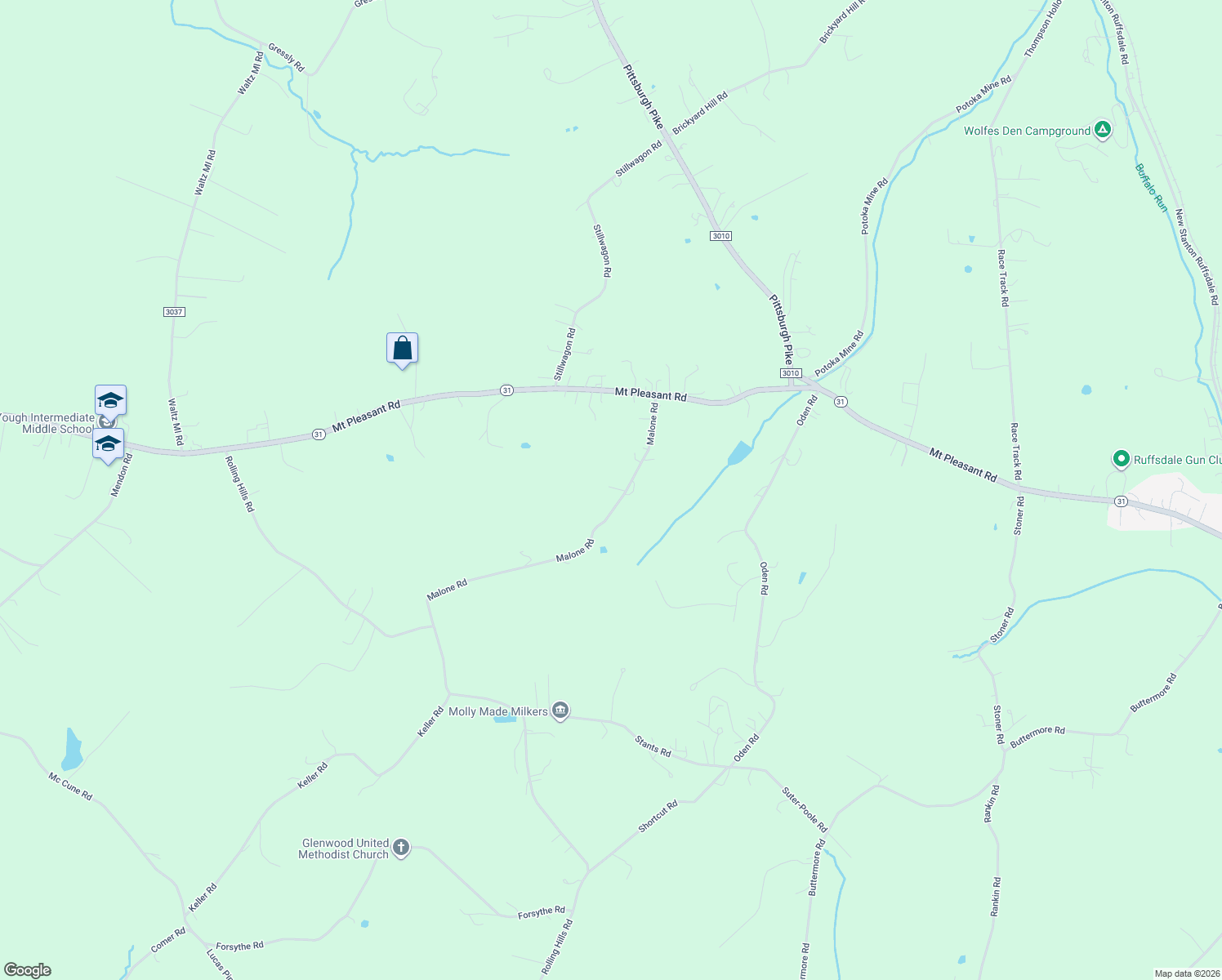 map of restaurants, bars, coffee shops, grocery stores, and more near 245 Malone Road in Ruffs Dale