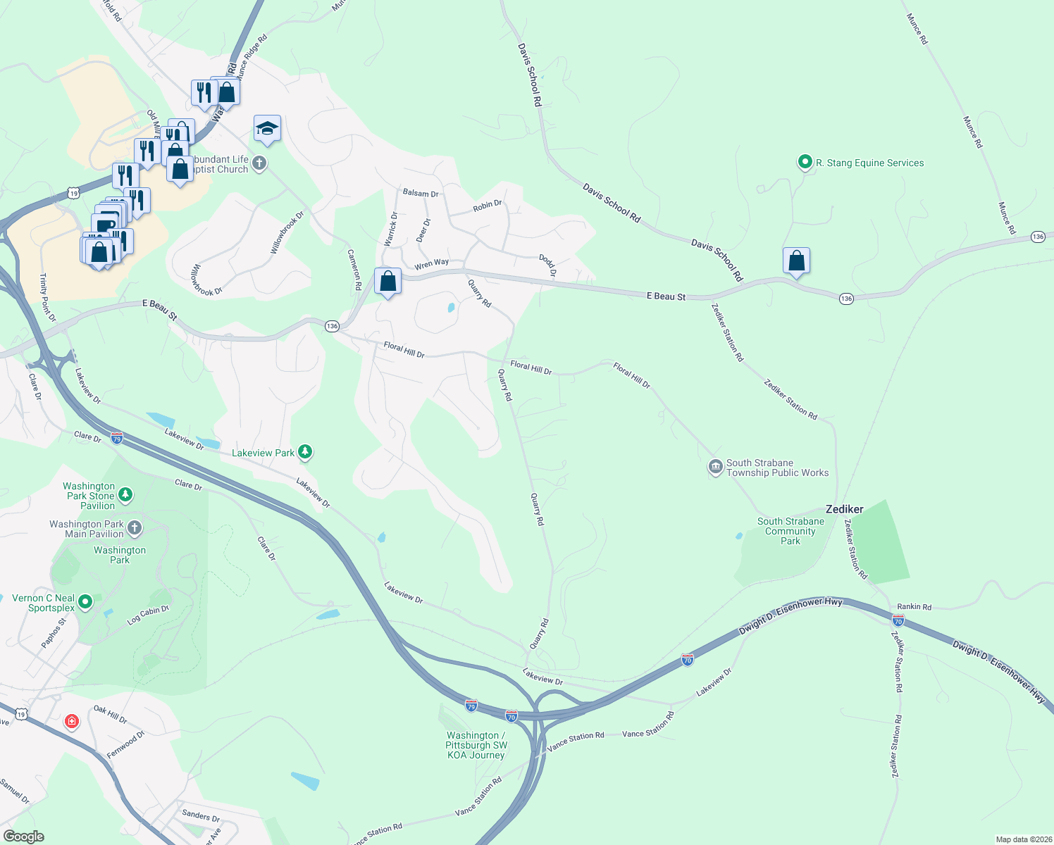map of restaurants, bars, coffee shops, grocery stores, and more near 322 Quarry Road in Washington
