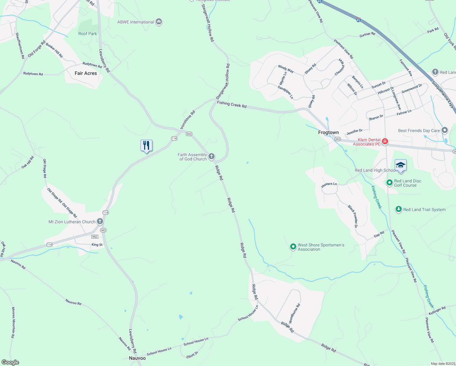 map of restaurants, bars, coffee shops, grocery stores, and more near 478 Ridge Road in Lewisberry