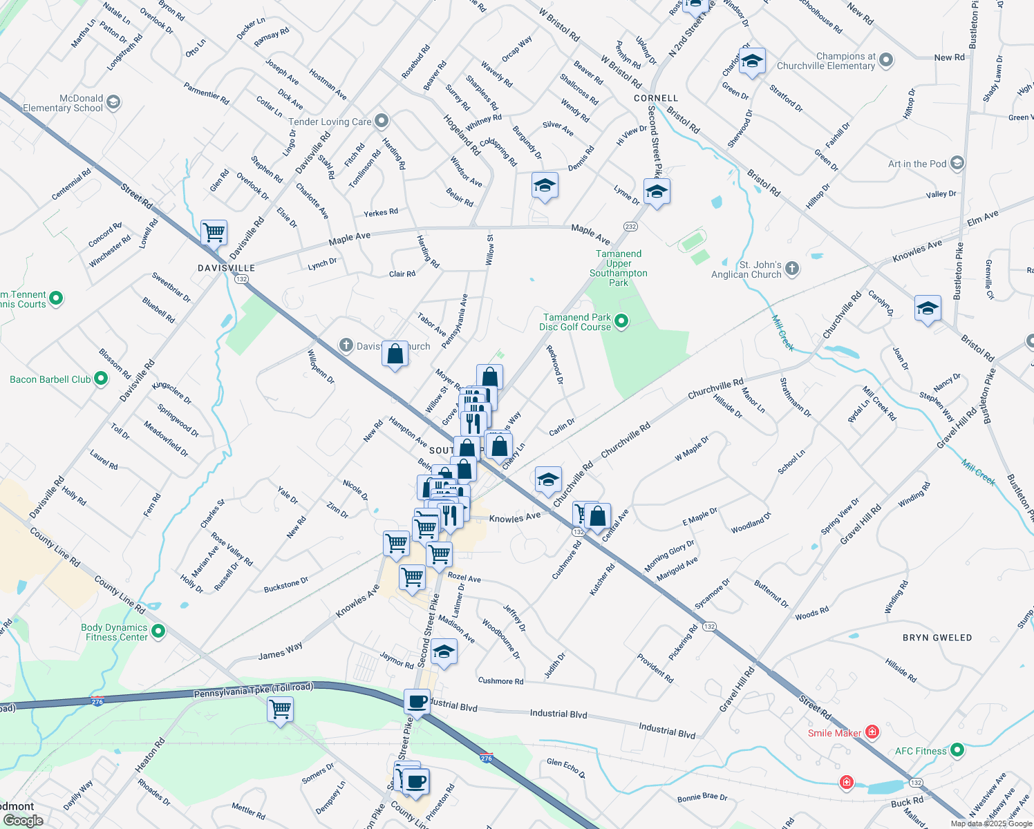 map of restaurants, bars, coffee shops, grocery stores, and more near 832 Cybus Way in Southampton