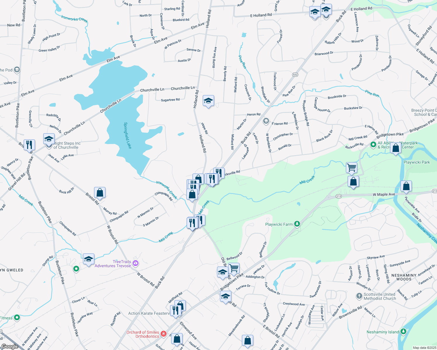 map of restaurants, bars, coffee shops, grocery stores, and more near 131 Rocksville Road in Southampton