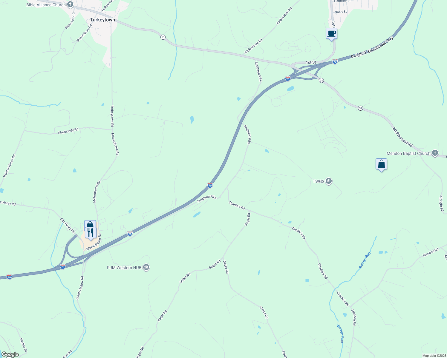 map of restaurants, bars, coffee shops, grocery stores, and more near Dwight D. Eisenhower Highway in Smithton