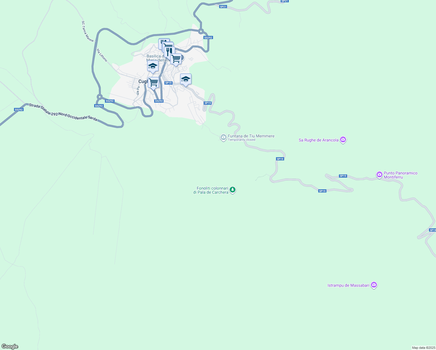 map of restaurants, bars, coffee shops, grocery stores, and more near in Province of Oristano