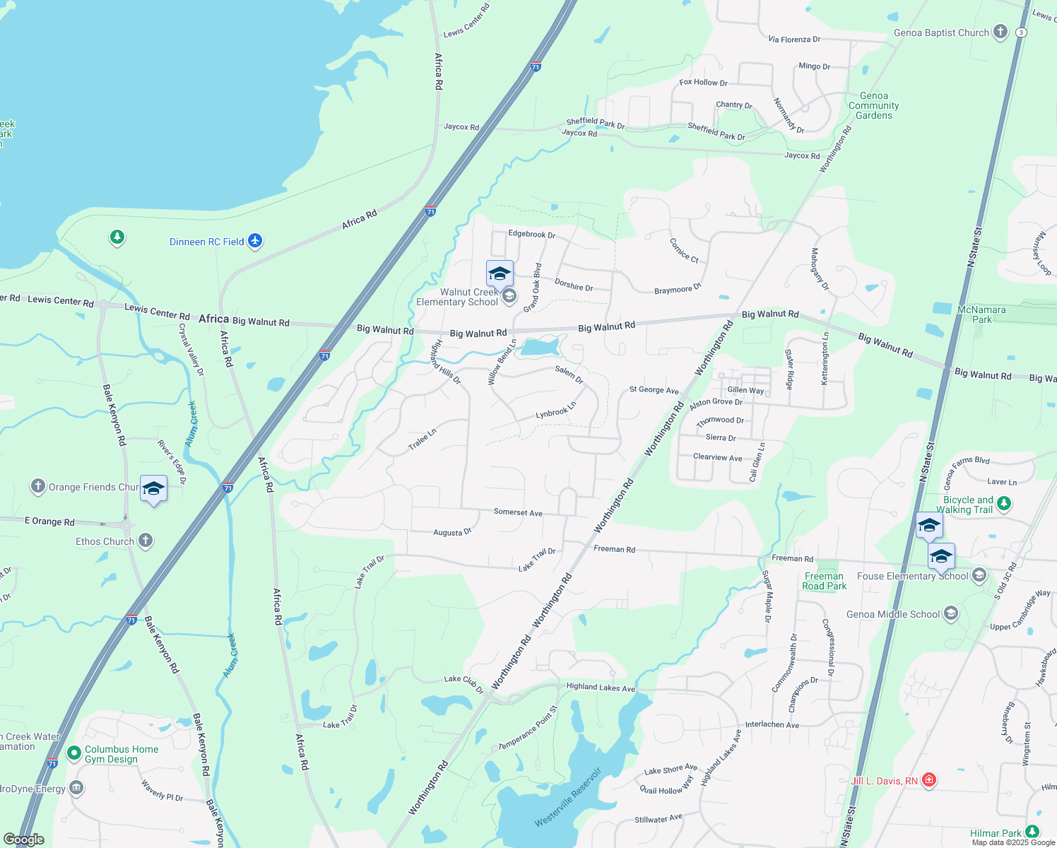 map of restaurants, bars, coffee shops, grocery stores, and more near 5420 Lynbrook Ln in Westerville